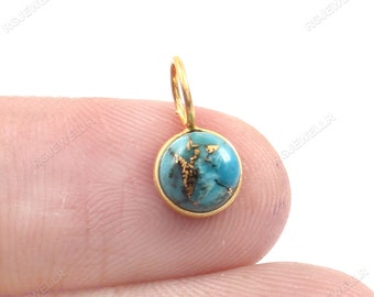 Blue Copper Turquoise Charm, Solid 18k Gold Charm, Dainty Charm, Handmade Charm Pendant, Gemstone Charm, Boho Charm, Turquoise Gold Charm