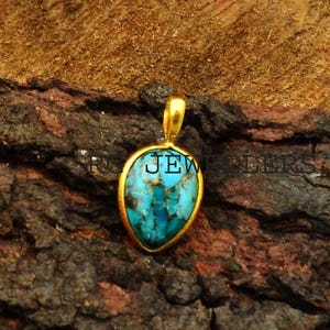 Turquoise Pendant, Solid 18k Gold Charm, Dainty Pendant, Handmade Charm Pendant, Gemstone Charm, natural Blue Copper Turquoise Gold Pendant