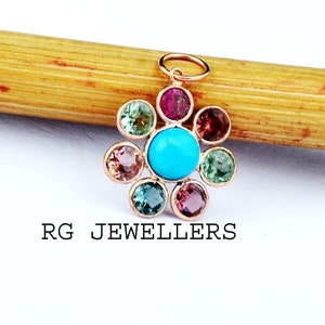 Tourmaline Charm, 18k Gold Charm, Natural Multi Tourmaline Gold Charm, Solid Gold Charm, Handmade Charm, Solid Gold Pendant, Gift for her