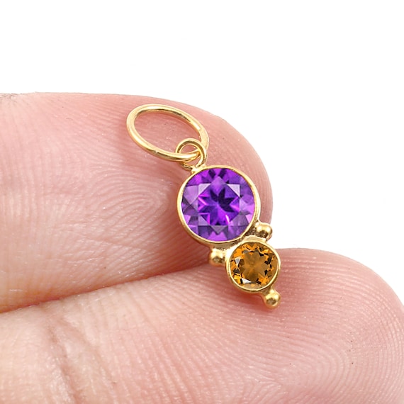 手作りの18金チャーム：アメジストとシトリンの宝石ペンダント - Etsy 日本