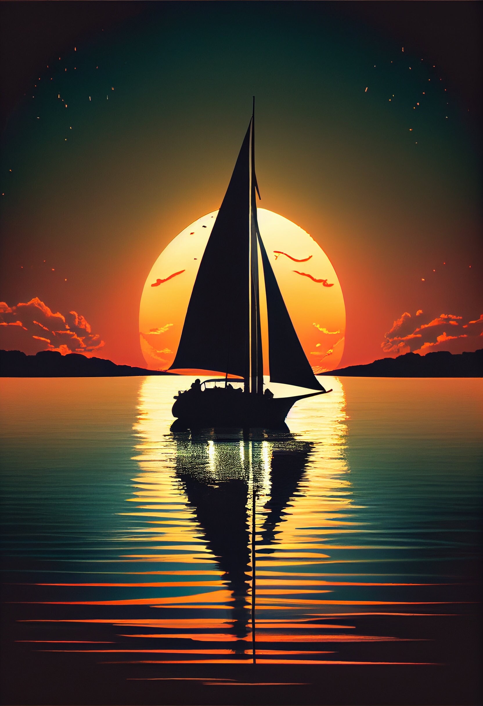 Sailboat in a Sunset, Digital Print Download - Etsy