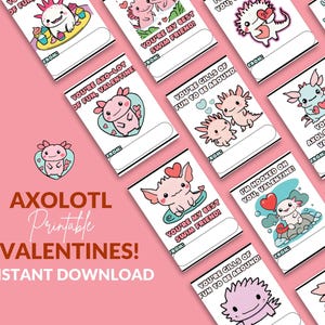 Axolotl Valentine Card, Classroom Valentine Cards, Printable Valentine Cards, Axolotl Card, Axolotl Lovers