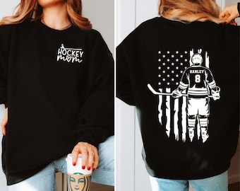 Hockey Mom Sweatshirt, Custom Hockey Mom Sweatshirt, Sports Mom Sweater, Gift Shirt For Sports Mom, Hockey Flag Sweatshirt, Gift for Mom
