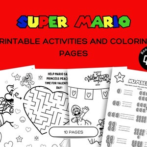 Super Mario Färbung, Super Mario Aktivitäten, Super Mario Printables, Valentinstag Spiele druckbar, Super Mario Valentines
