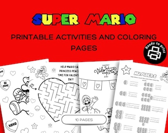 Super Mario Färbung, Super Mario Aktivitäten, Super Mario Printables, Valentinstag Spiele druckbar, Super Mario Valentines