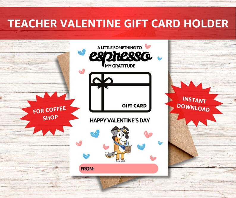 Teacher Gift Card, Teacher Printable Valentines, Classroom Valentines ...
