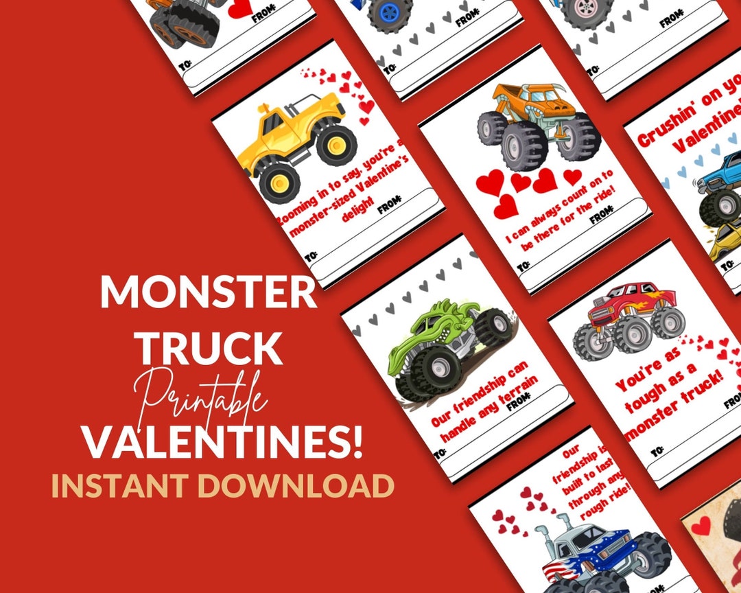 Monster Truck Valentines Truck Printable Valentines Classroom Valentines Printable Valentines