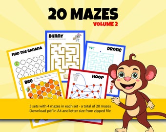 PRINTABLE MAZES for kids 20 mazes in color Ages 4-10. Instant download and print Letter and A4