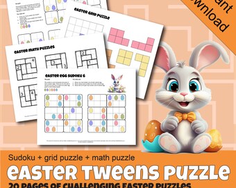 LOGIC PUZZLES PRINTABLE Challenging easter grid puzzles, sudoku, math puzzle for tweens and teens