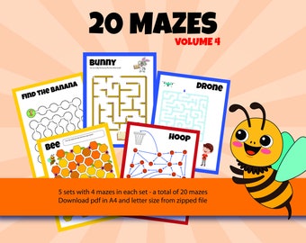 PRINTABLE MAZES for kids 20 mazes in color Ages 4-10. Instant download and print Letter and A4 home school and preschool brain teasers