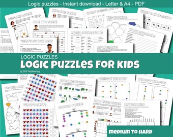 LOGIC PUZZLES for kids Printable Instant download (Pdf in letter and A4)