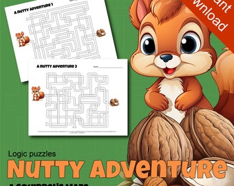 20 MAZES for kids, squirrel, animal, printable instant download (pdf in A4 and Letter) T-03