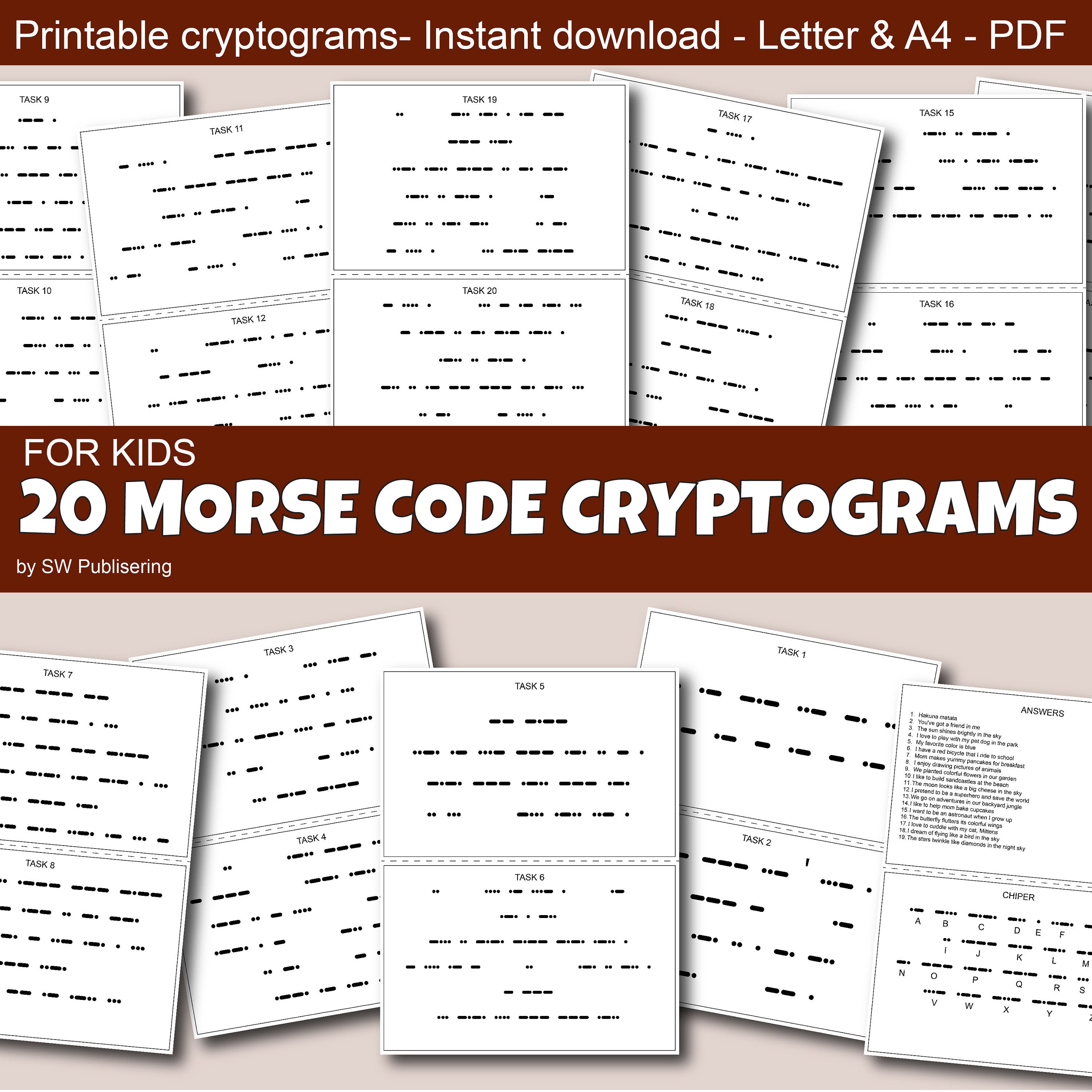 20 CRYPTOGRAMS for Kids With Morse Code, Printable, Instant Download ...