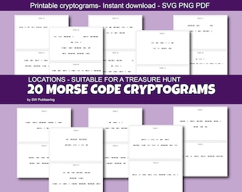 Interactive Learning: 20 Cryptograms for Kids - Morse Code & Locations - Printables (pdf, svg, png, jpeg)