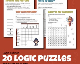 20 LOGIC PUZZLES for kids Printable Instant download (Pdf in letter and A4)