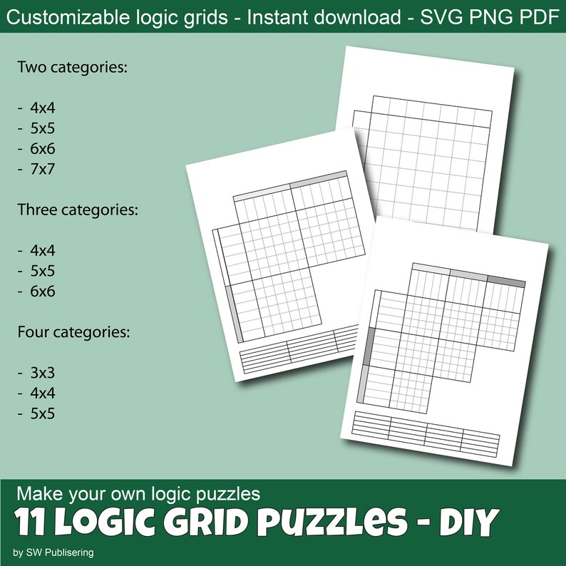 CUSTOMIZE 11 Logic Puzzle Grid DIY. Adjustable Instant Download Files ...