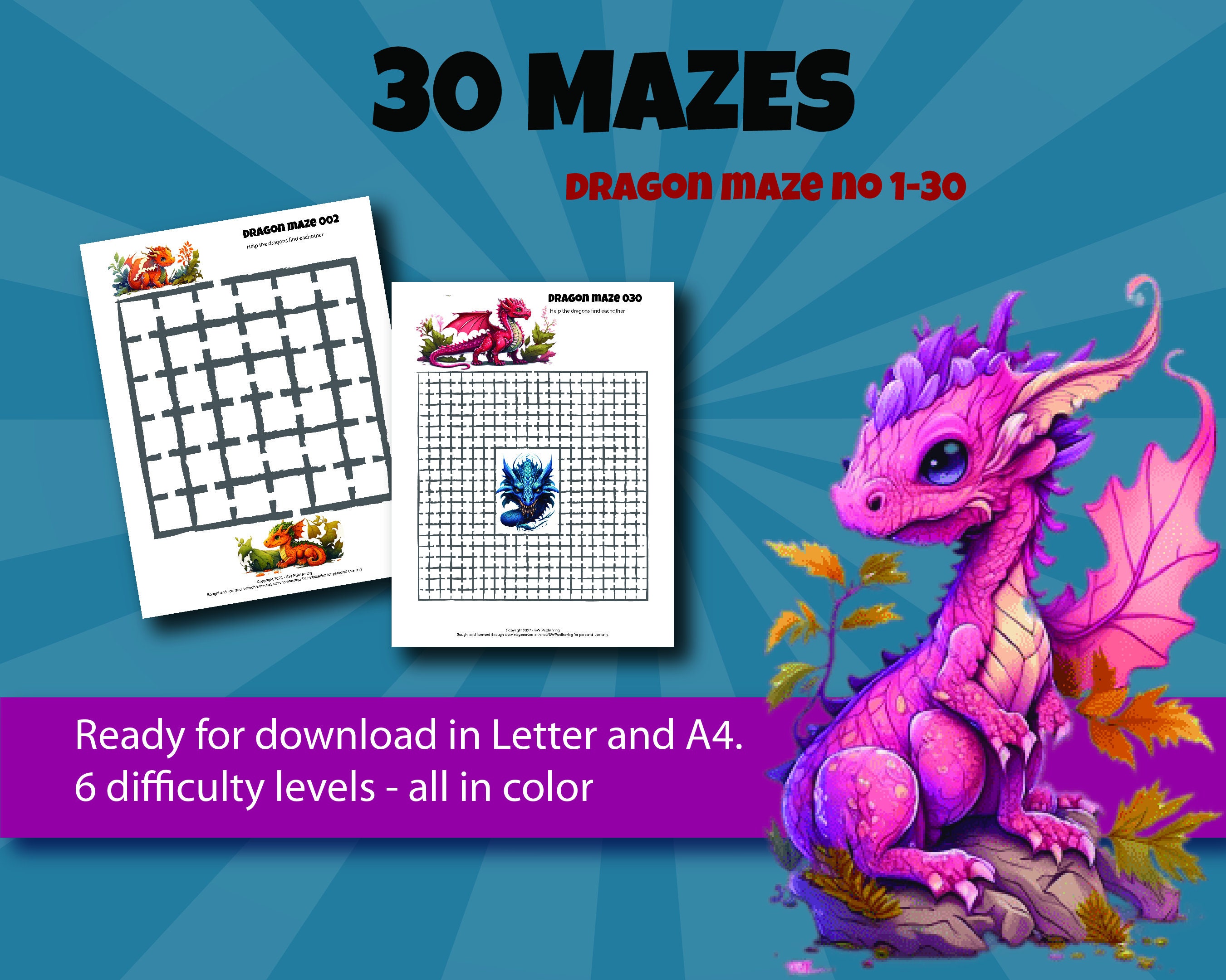 30 PRINTABLE MAZES for Kids With Dragons, Instant Download, Printable ...