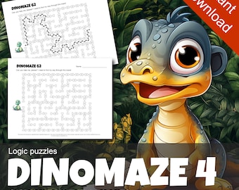20 MAZE for kids with dinosaurs, printable, instant download (pdf in Letter and A4)  | T-05