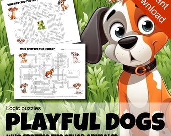 20 MAZE PUZZLES for kids age 8 years + Logic games for homeschool or as birthday party games dogs + more animals pdf Letter and A4| T-03