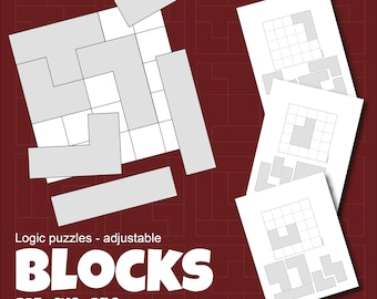 Basic block puzzle for children Ready to be customized and  decorated by you 20 puzzles PNG SVG PDF with solutions