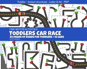 Fine motor activities with printable cars, instant printable download PDF, for toddlers, kindergarten and preschoolers