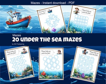 Engaging Underwater Mazes Set for Children - Instant PDF Download (Printable A4/ Letter)