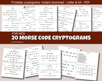 20 CRYPTOGRAMS for kids with morse code,  Printable, Instant download (Pdf in letter and A4)