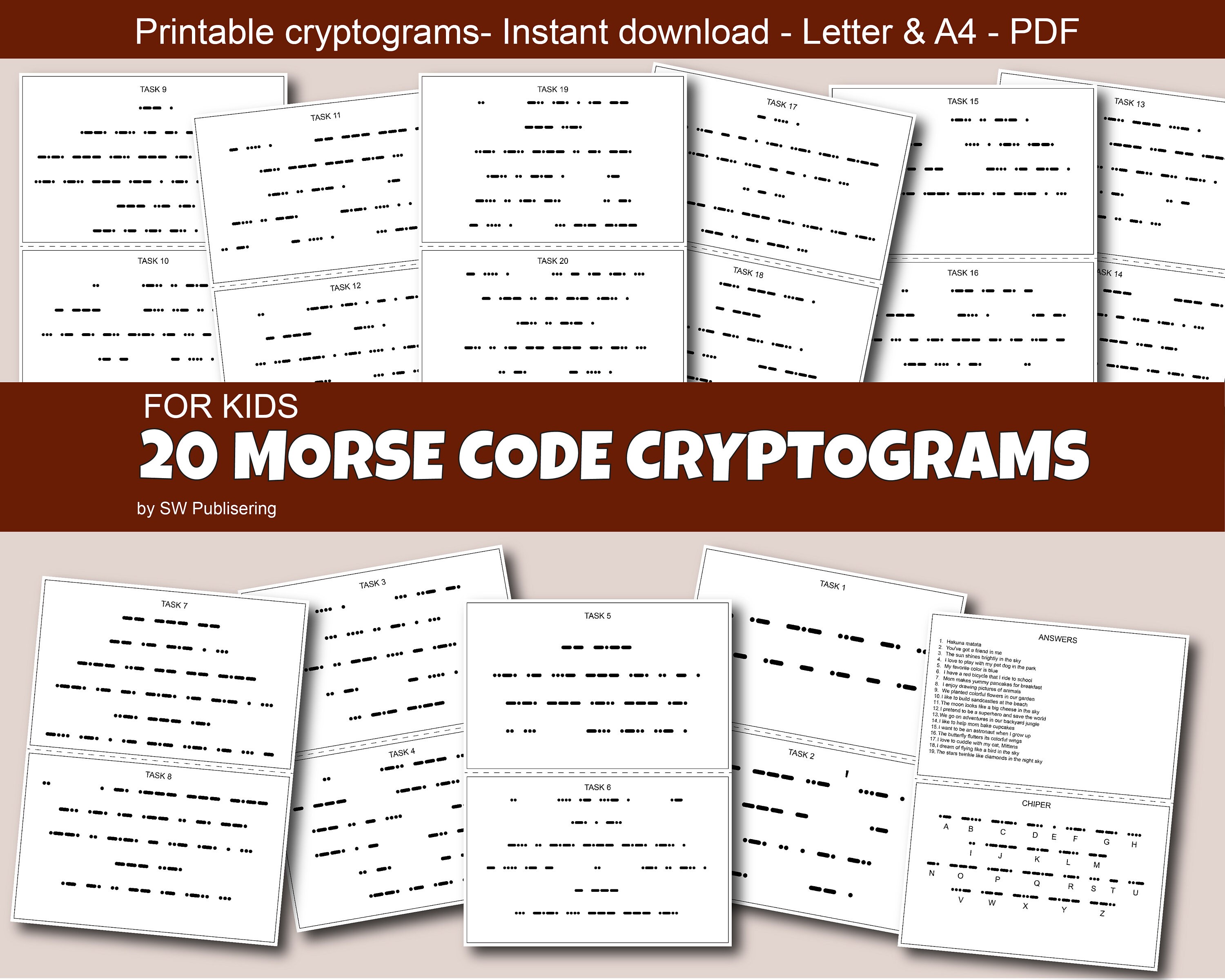 20 CRYPTOGRAMS for Kids With Morse Code, Printable, Instant Download ...