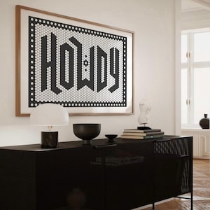 Howdy Typography Print , Black Tile Howdy Poster , Modern Howdy Wall Art , Western Cowboy Sing , Farmhouse Decor