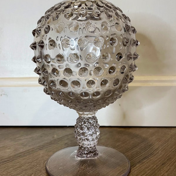 Duncan & Miller Hobnail Clear (Pressed) Ivy Bowl 7 1/4”. Purple tint. Lead glass.
