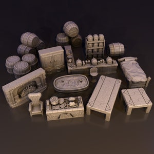 Tavern/Bar Furnishings Set, DnD Miniature Terrain, Dungeons and Dragons, D&D, Pathfinder, Scatter, Wargaming, Tabletop, 28mm