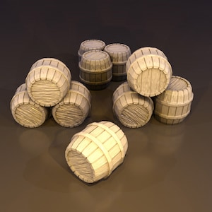 Barrels, DnD Miniature Terrain, Dungeons and Dragons, D&D, Pathfinder, Scatter, Wargaming, Tabletop, 28mm