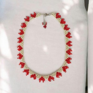 Red heart shape beaded necklace, Handmade beaded choker, Romantic gift love themed necklace for her
