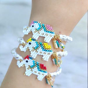 Beaded Elephant Bracelet: Boho Macrame Wrist Band, Animal Lover Gift