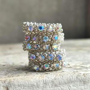 Handgemachte Silber Ring: Schillernde Kristall Perlen Boho Schmuck