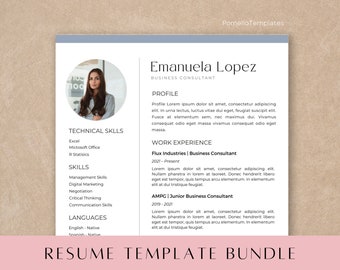 Resume Template with Photo, Professional Resume Template Canva, Creative, Simple CV Template with Picture, Resume and Cover Letter Template