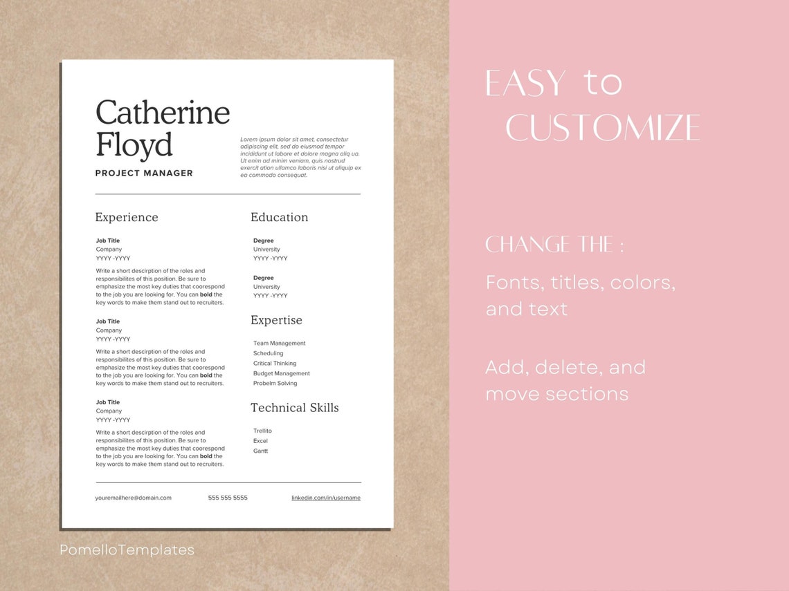 Resume Template Canva, Professional Resume Template, CV Professional