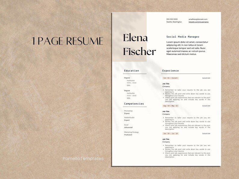 1 Page Resume Template, Professional Resume Template Canva, Professional Resume, Modern Resume Template, Executive CV, Minimalist Resume imagem 4