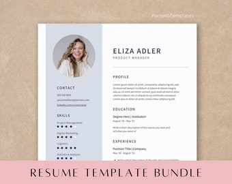 Resume Template with Photo, Professional Resume Template Canva, Creative, Simple CV Template with Picture, Resume and Cover Letter Template