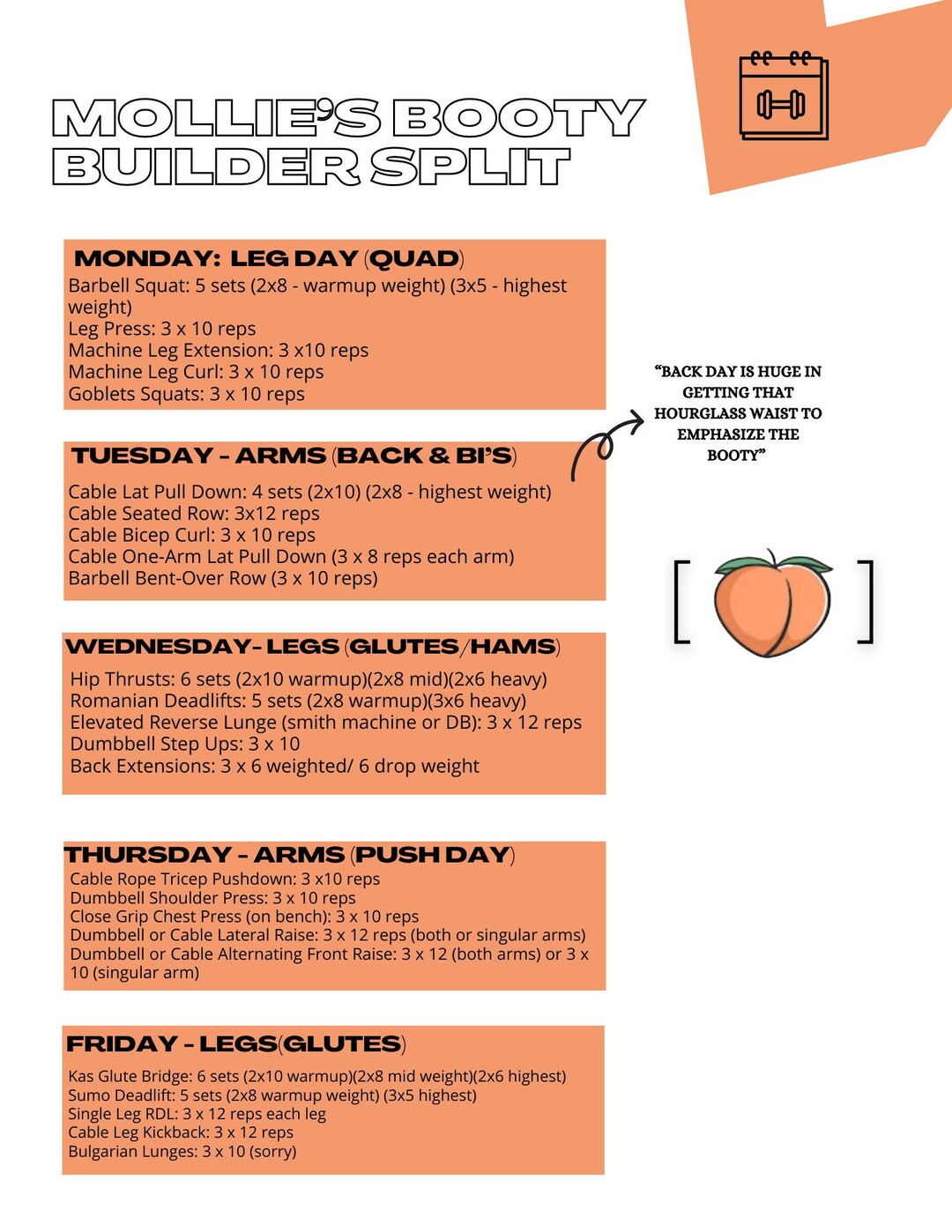 Booty Builder Workout Plan Day Split