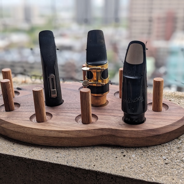 Handmade 11-Piece Wooden Saxophone Mouthpiece Stand