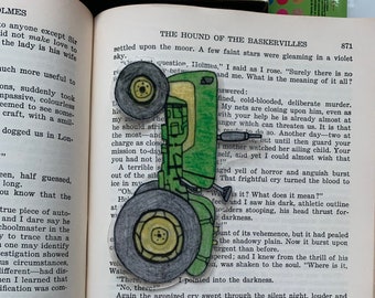 Classical tractor-Tractor bookmark, cute bookmark, kids bookmark, handmade, illustrated, tractors, small gifts, stocking stuffer.