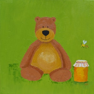 Teddy Bear painting, children's room art, nursery art, original painting, oil paining image 1