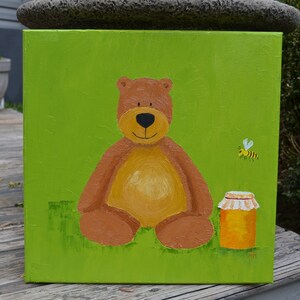 Teddy Bear painting, children's room art, nursery art, original painting, oil paining image 2