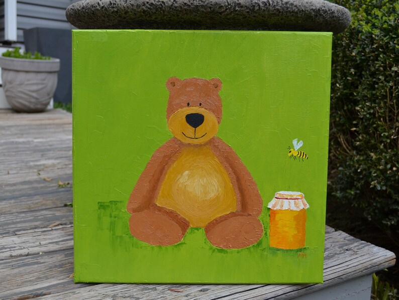Teddy Bear painting, children's room art, nursery art, original painting, oil paining image 2