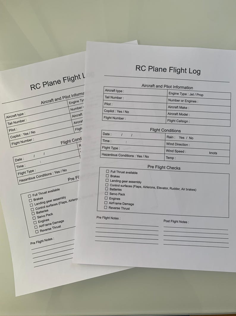 RC Plane Flight Log - Etsy
