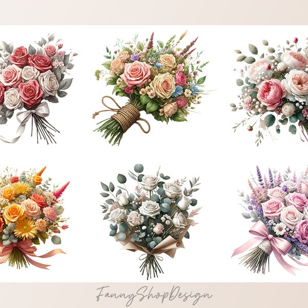 Watercolor Rose Elegance. Set of 10 Watercolor Style Flower Clip Art Images