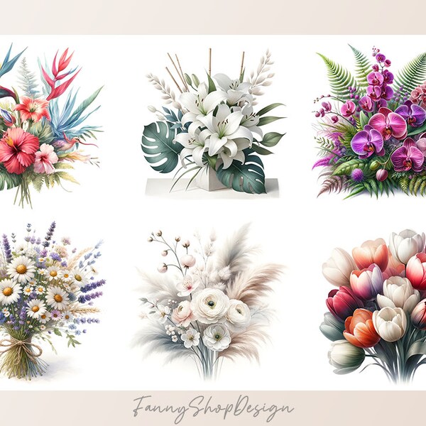 Inspirational Botanicals: Set of 10 Watercolor Style Flower Clip Art Images