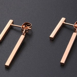 Minimalist Front & Back Bar Stud Rose Gold Earrings