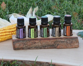 Stand with bark for 5 (15ml) essential oils for doTerra or Young Living, oil bottle holder, organizer